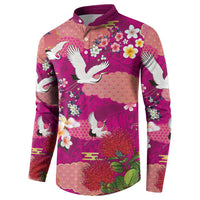Hawaiian and Japanese Culture Together Button Sweatshirt Pink Ohia Lehua Plumeria and Sakura Blooming - Polynesian Pride