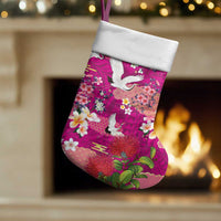 Hawaiian and Japanese Culture Together Christmas Stocking Pink Ohia Lehua Plumeria and Sakura Blooming - Polynesian Pride
