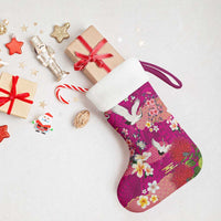 Hawaiian and Japanese Culture Together Christmas Stocking Pink Ohia Lehua Plumeria and Sakura Blooming - Polynesian Pride