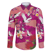 Hawaiian and Japanese Culture Together Family Matching Off The Shoulder Long Sleeve Dress and Hawaiian Shirt Pink Ohia Lehua Plumeria and Sakura Blooming - Polynesian Pride