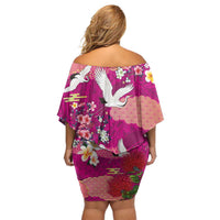 Hawaiian and Japanese Culture Together Family Matching Off Shoulder Short Dress and Hawaiian Shirt Pink Ohia Lehua Plumeria and Sakura Blooming LT03 - Polynesian Pride