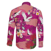 Hawaiian and Japanese Culture Together Family Matching Summer Maxi Dress and Hawaiian Shirt Pink Ohia Lehua Plumeria and Sakura Blooming LT03 - Polynesian Pride