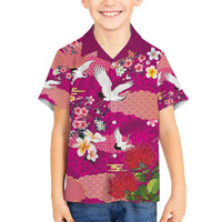 Hawaiian and Japanese Culture Together Family Matching Summer Maxi Dress and Hawaiian Shirt Pink Ohia Lehua Plumeria and Sakura Blooming LT03 Son's Shirt Pink - Polynesian Pride