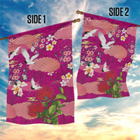 Hawaiian and Japanese Culture Together Garden Flag Pink Ohia Lehua Plumeria and Sakura Blooming - Polynesian Pride