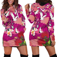 Hawaiian and Japanese Culture Together Hoodie Dress Pink Ohia Lehua Plumeria and Sakura Blooming - Polynesian Pride
