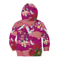 Hawaiian and Japanese Culture Together Kid Hoodie Pink Ohia Lehua Plumeria and Sakura Blooming - Polynesian Pride