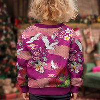 Hawaiian and Japanese Culture Together Kid Ugly Christmas Sweater Pink Ohia Lehua Plumeria and Sakura Blooming - Polynesian Pride