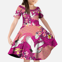Hawaiian and Japanese Culture Together Kid Short Sleeve Dress Pink Ohia Lehua Plumeria and Sakura Blooming - Polynesian Pride