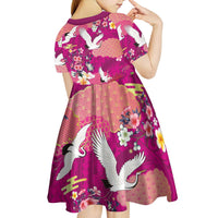 Hawaiian and Japanese Culture Together Kid Short Sleeve Dress Pink Ohia Lehua Plumeria and Sakura Blooming - Polynesian Pride