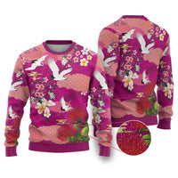 Hawaiian and Japanese Culture Together Ugly Christmas Sweater Pink Ohia Lehua Plumeria and Sakura Blooming - Polynesian Pride