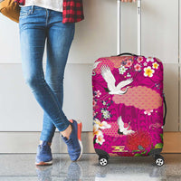 Hawaiian and Japanese Culture Together Luggage Cover Pink Ohia Lehua Plumeria and Sakura Blooming - Polynesian Pride