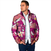 Hawaiian and Japanese Culture Together Padded Jacket Pink Ohia Lehua Plumeria and Sakura Blooming - Polynesian Pride