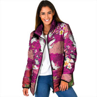 Hawaiian and Japanese Culture Together Padded Jacket Pink Ohia Lehua Plumeria and Sakura Blooming - Polynesian Pride