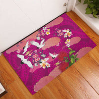 Hawaiian and Japanese Culture Together Rubber Doormat Pink Ohia Lehua Plumeria and Sakura Blooming - Polynesian Pride