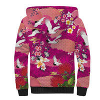Hawaiian and Japanese Culture Together Sherpa Hoodie Pink Ohia Lehua Plumeria and Sakura Blooming - Polynesian Pride