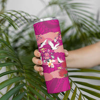 Hawaiian and Japanese Culture Together Skinny Tumbler Pink Ohia Lehua Plumeria and Sakura Blooming - Polynesian Pride