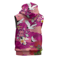Hawaiian and Japanese Culture Together Sleeveless Hoodie Pink Ohia Lehua Plumeria and Sakura Blooming - Polynesian Pride