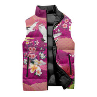 Hawaiian and Japanese Culture Together Sleeveless Puffer Jacket Pink Ohia Lehua Plumeria and Sakura Blooming - Polynesian Pride