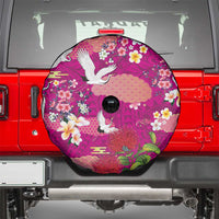Hawaiian and Japanese Culture Together Spare Tire Cover Pink Ohia Lehua Plumeria and Sakura Blooming - Polynesian Pride