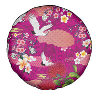 Hawaiian and Japanese Culture Together Spare Tire Cover Pink Ohia Lehua Plumeria and Sakura Blooming - Polynesian Pride