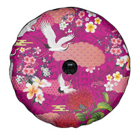 Hawaiian and Japanese Culture Together Spare Tire Cover Pink Ohia Lehua Plumeria and Sakura Blooming - Polynesian Pride