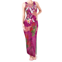 Hawaiian and Japanese Culture Together Tank Maxi Dress Pink Ohia Lehua Plumeria and Sakura Blooming LT03 Women Pink - Polynesian Pride