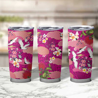 Hawaiian and Japanese Culture Together Tumbler Cup Pink Ohia Lehua Plumeria and Sakura Blooming - Polynesian Pride