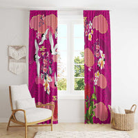 Hawaiian and Japanese Culture Together Window Curtain Pink Ohia Lehua Plumeria and Sakura Blooming - Polynesian Pride