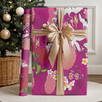 Hawaiian and Japanese Culture Together Wrapping Paper Pink Ohia Lehua Plumeria and Sakura Blooming - Polynesian Pride