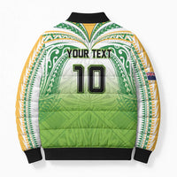 Custom Cook Islands Rugby League Bomber Puffer Jacket Tatau Tribal Motifs-Light Green Color LT03 - Polynesian Pride