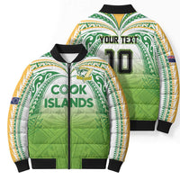 Custom Cook Islands Rugby League Bomber Puffer Jacket Tatau Tribal Motifs-Light Green Color LT03 - Polynesian Pride