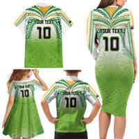 Custom Cook Islands Rugby League Family Matching Long Sleeve Bodycon Dress and Hawaiian Shirt Tatau Tribal Motifs-Light Green Color LT03 - Polynesian Pride