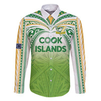 Custom Cook Islands Rugby League Family Matching Long Sleeve Bodycon Dress and Hawaiian Shirt Tatau Tribal Motifs-Light Green Color LT03 Dad's Shirt - Long Sleeve Green - Polynesian Pride