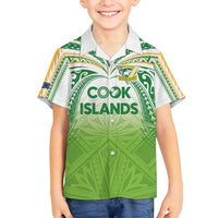 Custom Cook Islands Rugby League Family Matching Long Sleeve Bodycon Dress and Hawaiian Shirt Tatau Tribal Motifs-Light Green Color LT03 Son's Shirt Green - Polynesian Pride