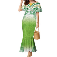 Custom Cook Islands Rugby League Family Matching Mermaid Dress and Hawaiian Shirt Tatau Tribal Motifs-Light Green Color - Polynesian Pride