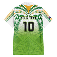 Custom Cook Islands Rugby League Family Matching Off The Shoulder Long Sleeve Dress and Hawaiian Shirt Tatau Tribal Motifs-Light Green Color - Polynesian Pride