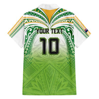 Custom Cook Islands Rugby League Family Matching Off Shoulder Maxi Dress and Hawaiian Shirt Tatau Tribal Motifs-Light Green Color LT03 - Polynesian Pride