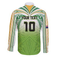 Custom Cook Islands Rugby League Family Matching Off Shoulder Maxi Dress and Hawaiian Shirt Tatau Tribal Motifs-Light Green Color LT03 - Polynesian Pride