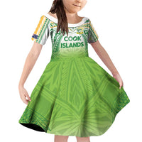 Custom Cook Islands Rugby League Family Matching Off Shoulder Short Dress and Hawaiian Shirt Tatau Tribal Motifs-Light Green Color - Polynesian Pride