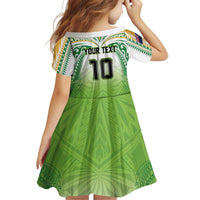 Custom Cook Islands Rugby League Family Matching Off Shoulder Short Dress and Hawaiian Shirt Tatau Tribal Motifs-Light Green Color LT03 - Polynesian Pride
