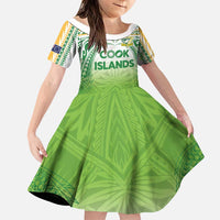 Custom Cook Islands Rugby League Family Matching Short Sleeve Bodycon Dress and Hawaiian Shirt Tatau Tribal Motifs-Light Green Color LT03 Daughter's Dress Green - Polynesian Pride