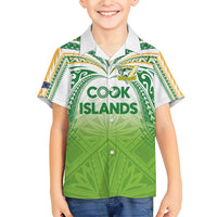 Custom Cook Islands Rugby League Family Matching Short Sleeve Bodycon Dress and Hawaiian Shirt Tatau Tribal Motifs-Light Green Color LT03 Son's Shirt Green - Polynesian Pride
