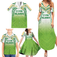 Custom Cook Islands Rugby League Family Matching Summer Maxi Dress and Hawaiian Shirt Tatau Tribal Motifs-Light Green Color - Polynesian Pride
