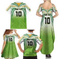 Custom Cook Islands Rugby League Family Matching Summer Maxi Dress and Hawaiian Shirt Tatau Tribal Motifs-Light Green Color LT03 - Polynesian Pride