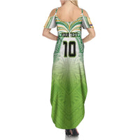 Custom Cook Islands Rugby League Family Matching Summer Maxi Dress and Hawaiian Shirt Tatau Tribal Motifs-Light Green Color LT03 - Polynesian Pride