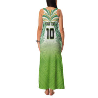 Custom Cook Islands Rugby League Family Matching Tank Maxi Dress and Hawaiian Shirt Tatau Tribal Motifs-Light Green Color - Polynesian Pride
