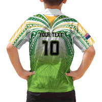 Custom Cook Islands Rugby League Kid Hawaiian Shirt Tatau Tribal Motifs-Light Green Color - Polynesian Pride