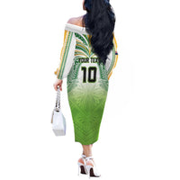 Custom Cook Islands Rugby League Off The Shoulder Long Sleeve Dress Tatau Tribal Motifs-Light Green Color - Polynesian Pride