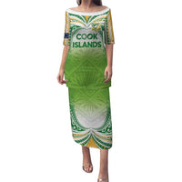 Custom Cook Islands Rugby League Puletasi Tatau Tribal Motifs-Light Green Color LT03 Long Dress Green - Polynesian Pride