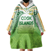 Custom Cook Islands Rugby League Wearable Blanket Hoodie Tatau Tribal Motifs-Light Green Color - Polynesian Pride